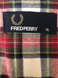 Fred Perry Check Shirt Red and White Size XL MOD Mens Clothing Button Down Collar Urban Village Vintage