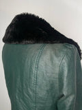 woodstock  womens  Winter Coat  vintage  vegan jacket  vegan  Urban Village Vintage  urban village  shearling  penny lane  long sleeve  Jacket  hippy  hippie  Green  Faux Leather  coat  borg collar  borg  boho  70s  60s  1970s  1960s  10