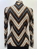 zig zag  womens  vintage  Urban Village Vintage  urban village  summer blouse  Stripes  shirt  nylon  long sleeve  hukap  disco  dagger collar  collar  chevron stripe  chevron  button front  button  brown  blouse  black  big collar  70s  1970s