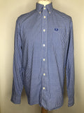 vintage  Urban Village Vintage  Shirt  retro  MOD  mens  long sleeves  Long sleeved top  long sleeve  L  gingham print  gingham check  Gingham  Fred Perry  fred  embroidered logo  Embroidered  collar  button down collar  button down  blue