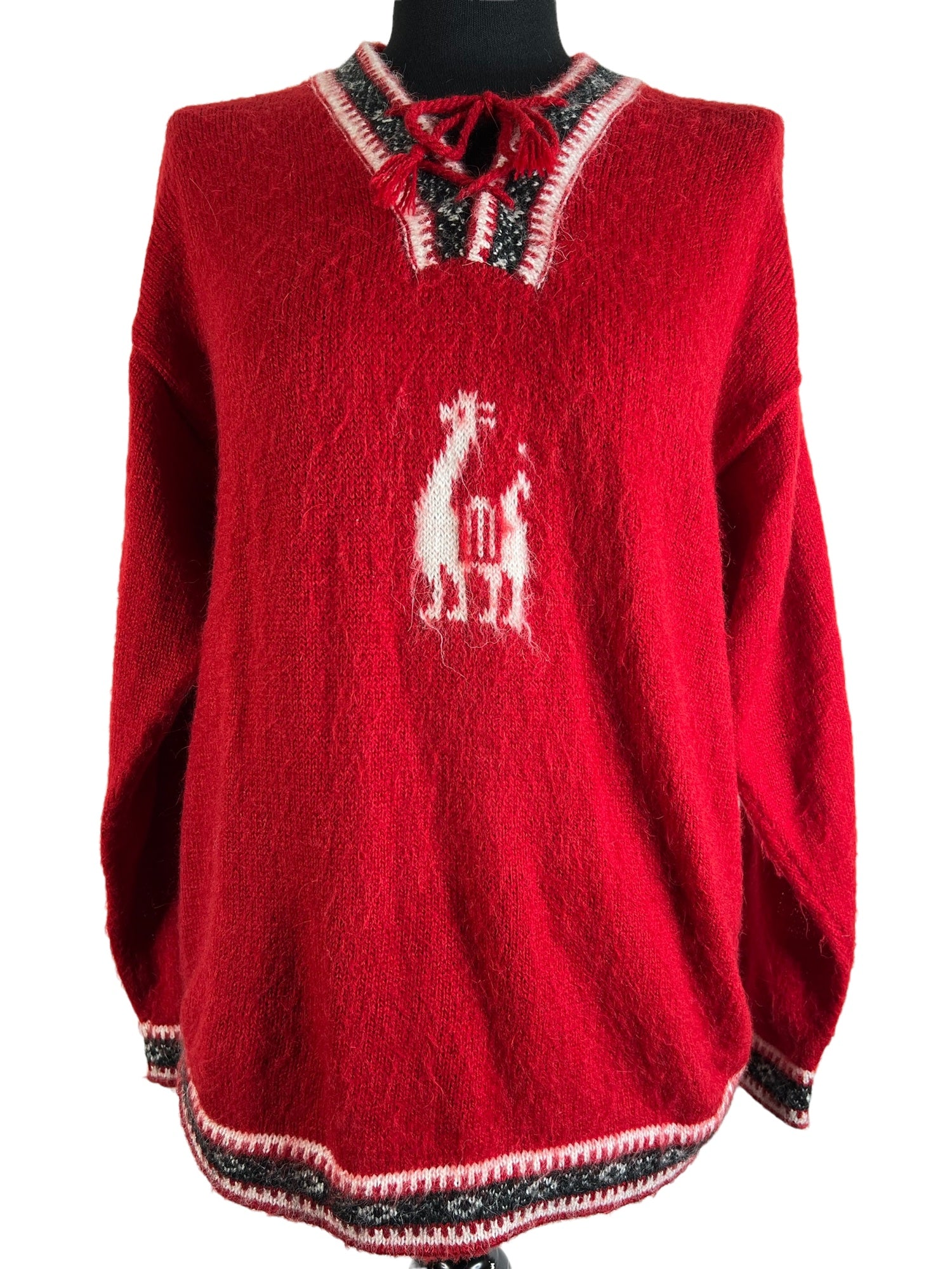 Vintage Alpaca Knitted Christmas Winter Jumper in Red Size UK 14