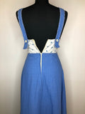 womens  vintage  Urban Village Vintage  tie back belt  retro  print dress  print  maxi  dress  crochet detail  boho  blue  70s  70  6  1970s