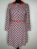 Vintage 1960s Diamond Pattern Mod Coat in Red White and Blue - Size UK 10