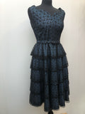 zip  womens  vintage  Urban Village Vintage  urban village  Turquoise  sweetheart neck  layers  lace  knee length  frill lace  fitted waist  dress  black  50s  50  1950s  10