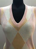 womens  Winter  white logo  vintage  V-Neck  Urban Village Vintage  urban village  Tank Top  pink  orange  multi  logo  knitwear  knitted  knit  Jumper  Harlequin  Fred Perry  embroidered logo  Embroidered  diamond pattern  diamond  cream  12