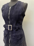 zip front  zip  womens  waist belt  vintage  Urban Village Vintage  urban village  summer dress  Suede  sleevless  pockets  Navy  mini dress  mini  front pockets  dress  belted dress  8  60s  1960s