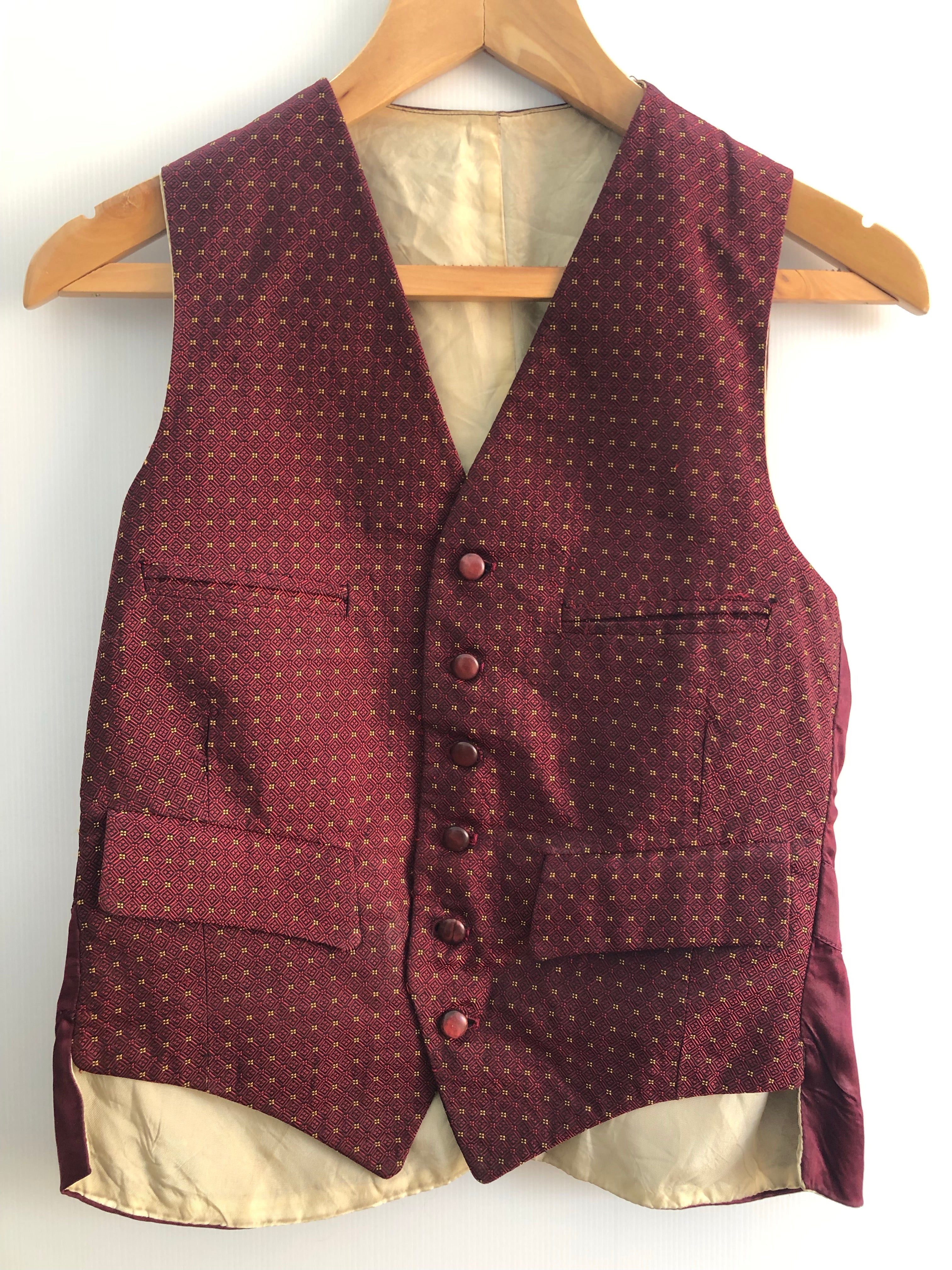 1960s Patterned Waistcoat in Burgundy - Size S