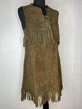 western  suede  sleeveless  Roselle  navajo  mod  midi  leather  hippie  fringing  dress  brown  boho  60s  1960s  10