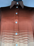 womens  vintage  top  striped shirt  striped  multi  dagger collar  cream  brown  blouse  70s  1970s  16