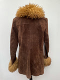 zip front  zip  womens  vintage  Urban Village Vintage  urban village  Suede Jacket  Suede  sheepskin collar  Sheepskin  pockets  long sleeve  hippy  hippie  dark brown  brown  70s  1970s  12