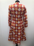 womens  vintage  v neck  Urban Village Vintage  Red  midi dress  midi  long sleeve  Fitted  dress  detailing  cocktail  Argyle pattern  8  60s