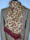 Vintage 1960s Paisley Fringed Scarf by Tootal in Cream and Burgundy - One Size