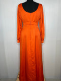 womens  vintage  Urban Village Vintage  scoop neck  scoop back  party  orange  new year  maxi dress  maxi  low back  long sleeved  long dress  jewelled  glamorous  glam  evening  dress  70s  60s  1970s  1960s  10