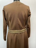 womens  vintage  Urban Village Vintage  urban village  retro  polyester  MOD  maxi dress  gold  evening dress  dress  brown  Belted waist  belted dress  60s  1960s  14  12/14  12