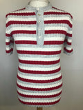 1970s Button Neck Striped Knitted Top - Size S
