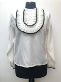 womens  vintage  Urban Village Vintage  urban village  Shirt  ruffles  ruffle neck  ruffle front  ruffle cuffs  long sleeves  long sleeve  lace trim  Embroidered  cream  blouse  beige  70s  70  1970s  12