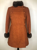 petite  wool  womens jacket  womens coat  womens  vintage  Urban Village Vintage  urban village  retro  mohair  mink fur cuffs  mink fur collar  Kaunotar  Finn Fashion  coat  brown  8  60s  6-8  6