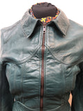 womens  vintage  Urban Village Vintage  long sleeve  Leather Coat  Leather  Green  bomber jacket  8  70s  70  1970s