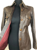 womens jacket  womens  vintage  Urban Village Vintage  urban village  pockets  leather stitch  leather shirt  Leather Jacket  Leather Coat  Leather  Jacket  dagger collar  coat  button  brown leather  brown  big collar  8  70s