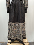womens  waist belt  vintage  Urban Village Vintage  urban village  sleeves  sleeve  Paisley Print  paisley inspired  paisley  maxi dress  maxi  long sleeves  dress  collared dress  button up  button front  button  boho  bohemian  black  Berketex  belted dress  70s  1970s  12