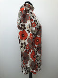 womens  white  vintage  Urban Village Vintage  top  orange  multi  flower print  floral print  brown  blouse  60s  1960s  12