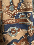 womens  winter dress  vintage  retro  long sleeve  high neck  ethnic print  ethnic  dress  brown  blue  autumn dress  60s  1970s  1960s  12  10-12  10