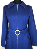 womens  waist belt  vintage  Urban Village Vintage  MOD  jacket  front zip fastening  decorative buttons  blue  60s  1960s  10