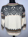 Vintage Norwegian Knitted Fairisle Winter Jumper in Cream - Size XL
