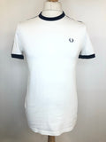 Fred Perry Ringer T-Shirt in White with Logo Stripe - Size S