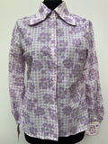 womens shirt  womens  vintage  Urban Village Vintage  urban village  Shirt  retro  purple  long sleeve  floral shirt  floral print  floral dress  dress  collar  checkered  checked  check shirt  check  button down  button  blouse  big collar  Beagle collar  beagle  70s  60s  1970s  1960s  12