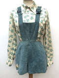 Rare 1960s Suede Dungaree Shorts in Blue - Size 8