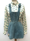 Rare 1960s Suede Dungaree Shorts in Blue - Size 8