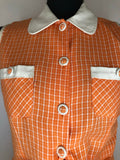womens  waistcoat  vintage  Urban Village Vintage  two piece  tunic  tie front  summer blouse  round neck  orange  mini skirt  cropped  check skirt  blouse  60s  1960s  10