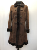 Womens Vintage Baily's Glastonbury Suede & Sheepskin Long Length Coat - Brown - Size 12 - Urban Village Vintage