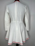 womens  white  vintage  Urban Village Vintage  round neck  red trims  print dress  pockets  MOD  long sleeved  dress  60s  60  1960s  1960  10