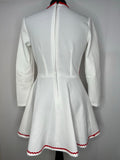 womens  white  vintage  Urban Village Vintage  round neck  red trims  print dress  pockets  MOD  long sleeved  dress  60s  60  1960s  1960  10