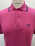vintage  Urban Village Vintage  urban village  tipped  stripey  Stripes  striped  stripe  sportswear  sports polo  sports  retro  purple  polo top  polo  pink  MOD  mens  M  Fred Perry  Cotton  collared  collar  button