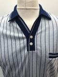 vintage  Urban Village Vintage  top  Three button  Stripes  sportswear  sports polo  polo top  polo  mens  L  Count Christie  blue  70s  1970s
