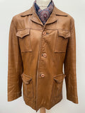 1970s Leather Safari Jacket in Tan - Size L