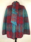 mohair  wool  womens  vintage  Urban Village Vintage  tunic  Strathay Originals  S  red  checked  check  cape  blue  60s  1960s