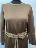 womens  vintage  Urban Village Vintage  urban village  retro  polyester  MOD  maxi dress  gold  evening dress  dress  brown  Belted waist  belted dress  60s  1960s  14  12/14  12