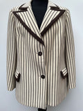 Vintage 1970s Striped Blazer in Cream and Brown - Size UK 10