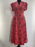 1950s Pure Silk Floral V-Neck Dress By Samuel Sherman For Sambo - Size 10