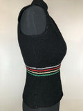 womens  waistcoat  vintage  Vest  tunic top  tunic  top  stripe detail  stitch trim  knitwear  knitted  Kintwear  clasp fastening  black  8  70s  1970s