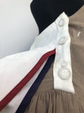 womens shirt  womens  vintage  Urban Village Vintage  urban village  trim detail  summer  striped  sleeve  shirt sleeve  ruffles  ruffle front  ruffle  pattern  long sleeves  brown  blouse  8