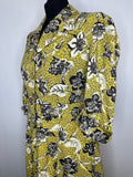 Yellow  ww2  womens  vintage  tea dress  spear collar  retro  midi dress  midi  long sleeve  floral print  floral dress  floral  fitted waist  dress  black  40s  1940s  10