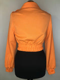 womens  vintage  two piece  trousers  top  suit  set  orange  mod  matching set  Jacket  high waisted  flares  Dawn Breakers  Dana Mckinnon  dagger collar  cropped jacket  balloon sleeve  8  70s