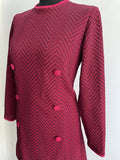 zig zag  womens  vintage  Urban Village Vintage  urban village  terlenka  pink  patterned dress  patterned  pattern  midi dress  midi  long sleeve  fitted waist  evening dress  evening  dress  decorative buttons  black stripes  black  back zip  12
