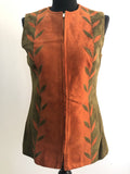 1960s Suede Leaf Waistcoat by Tricoville - Size UK 12