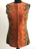 womens  vintage  Urban Village Vintage  urban village  tricoville  suede  long waistcoat  leaf design  green  button front  brown  60s  1960s  12